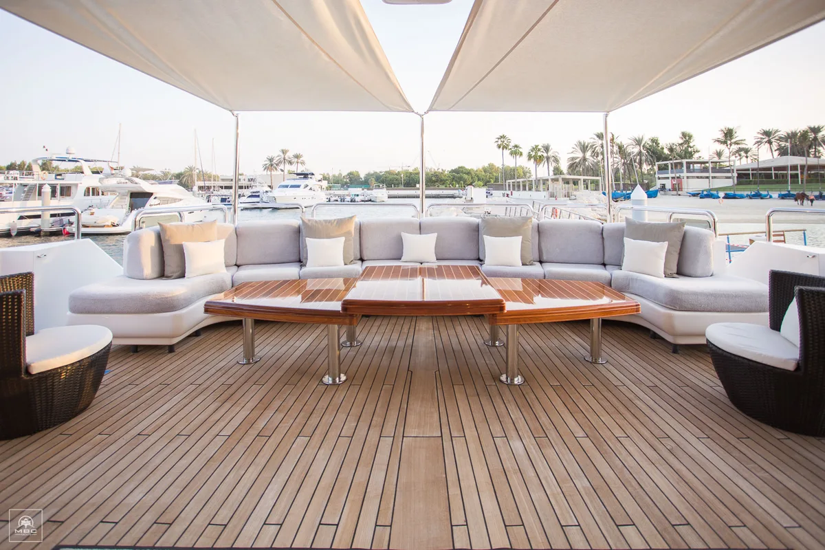 Sundeck lounge on the Sensation luxury yacht