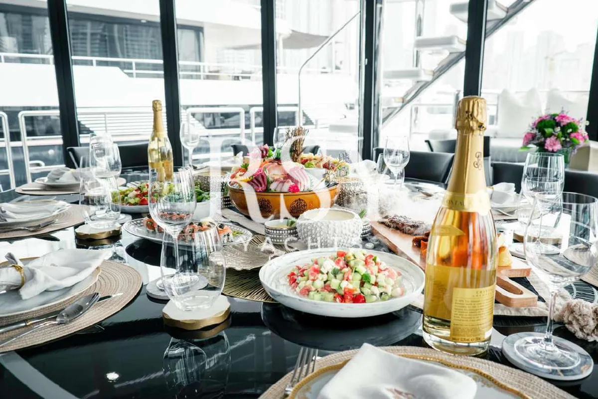 Formal dining on a luxury yacht charter Dubai